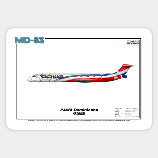 McDonnell Douglas MD-83 - PAWA Dominicana (Art Print) Sticker by TheArtofFlying